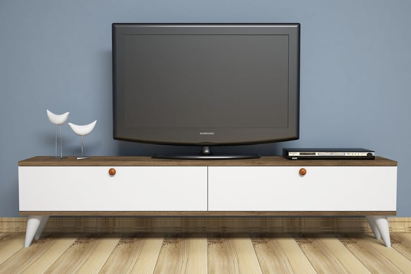 Gersby TV-Benk 160 cm - Hvit/Brun - Møbler - Mediamøbel & tv møbel - TV-benk & mediabenk