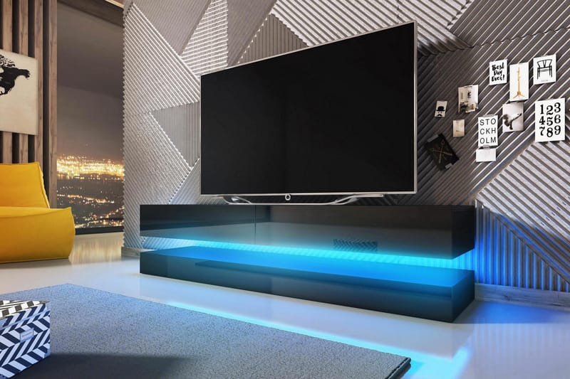 Hamilton TV-benk 140 cm LED-belysning - Svart - Møbler - Medie- & TV-møbler - TV-benk & mediabenk