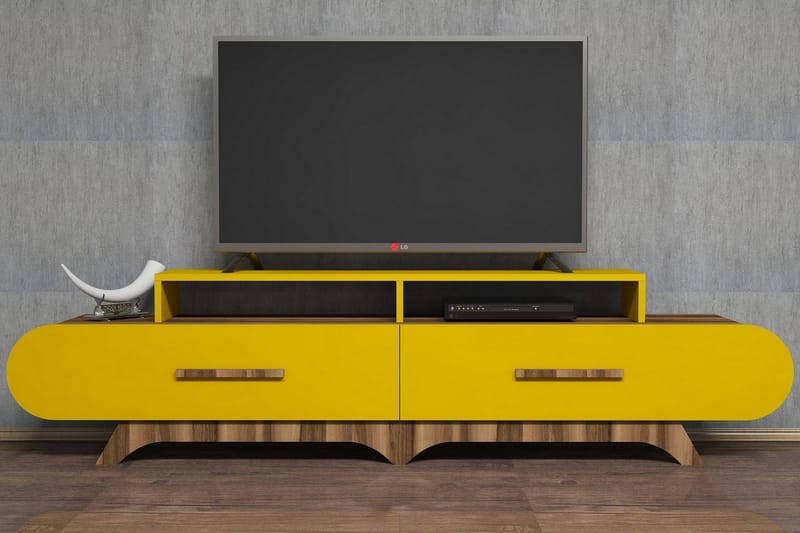 Hovdane TV-Benk 205 cm - Brun/Gul - Møbler - Medie- & TV-møbler - TV-benk & mediabenk