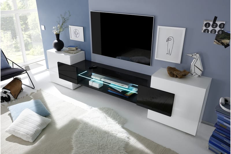Incastro TV-benk 258 cm - Hvit/Svart - Møbler - Mediamøbel & tv møbel - TV-benk & mediabenk
