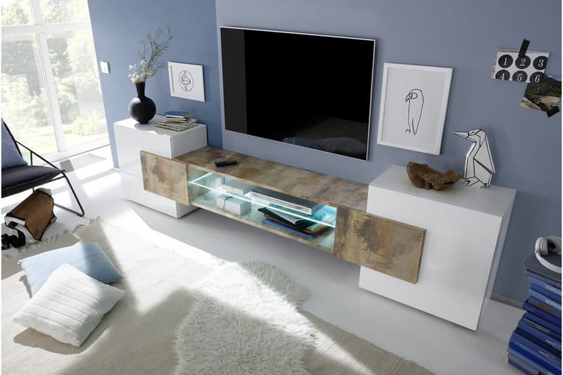 Incastro TV-benk 258 cm - Hvit/Tre - Møbler - Bord - Spisebord & kjøkkenbord