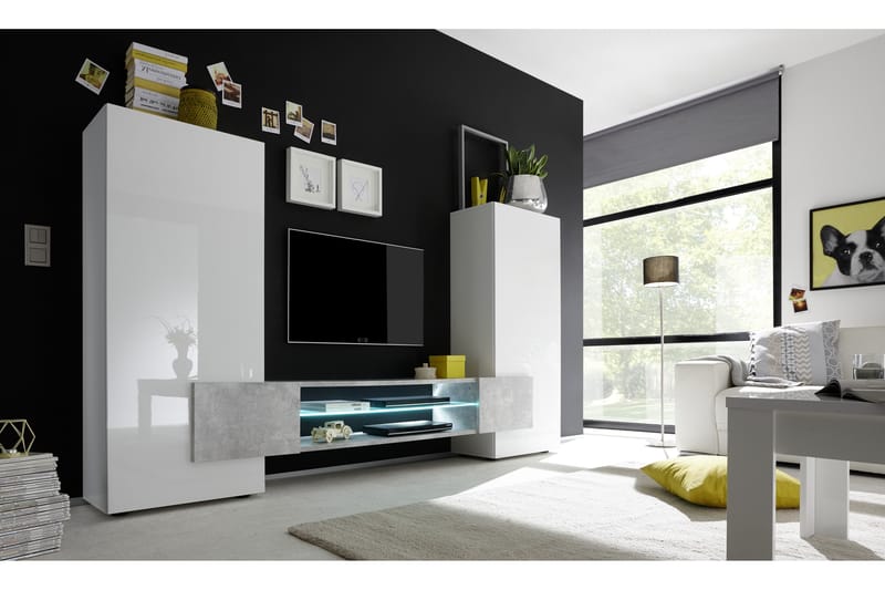 Incastro TV-møbel 258 cm - Hvit/Betong - Møbler - Medie- & TV-møbler - TV-benk & mediabenk