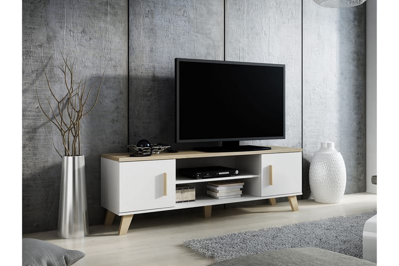 Kardos TV-benk 160 cm - Hvit/Eik - Møbler - Mediamøbel & tv møbel - TV-benk & mediabenk