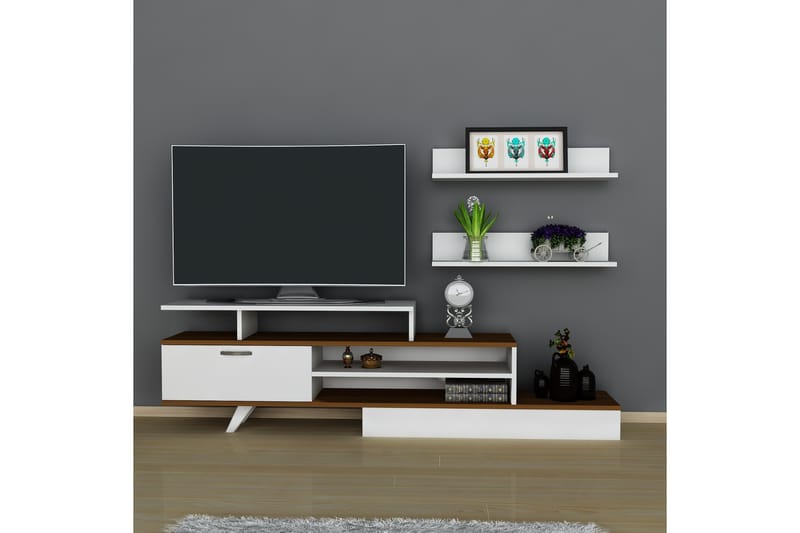 Kunj TV-Møbelsett 180 cm - Hvit|Valnøtt - Møbler - Medie- & TV-møbler - TV-benk & mediabenk