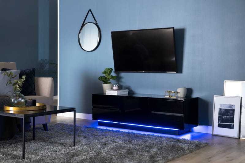 Kuokso TV-Benk 158 cm med LED-Belysning - Svart - Møbler - Medie- & TV-møbler - TV-benk & mediabenk