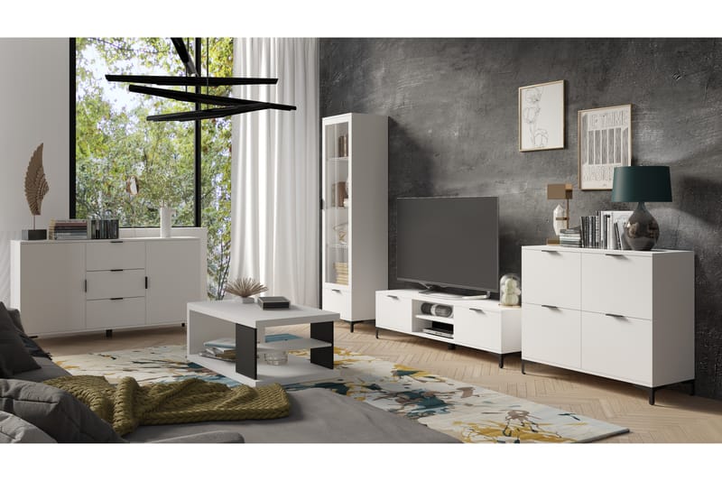 Leneas Tv-benk 150 cm med 2 Skuffer - Hvit - Møbler - Medie- & TV-møbler - TV-benk & mediabenk