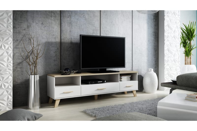 Lottana Tv-benk 180x40x53 cm med 3 Hylle + 3 Skuffer - Hvit/Sonomaeik - Møbler - Mediamøbel & tv møbel - TV-møbelsett