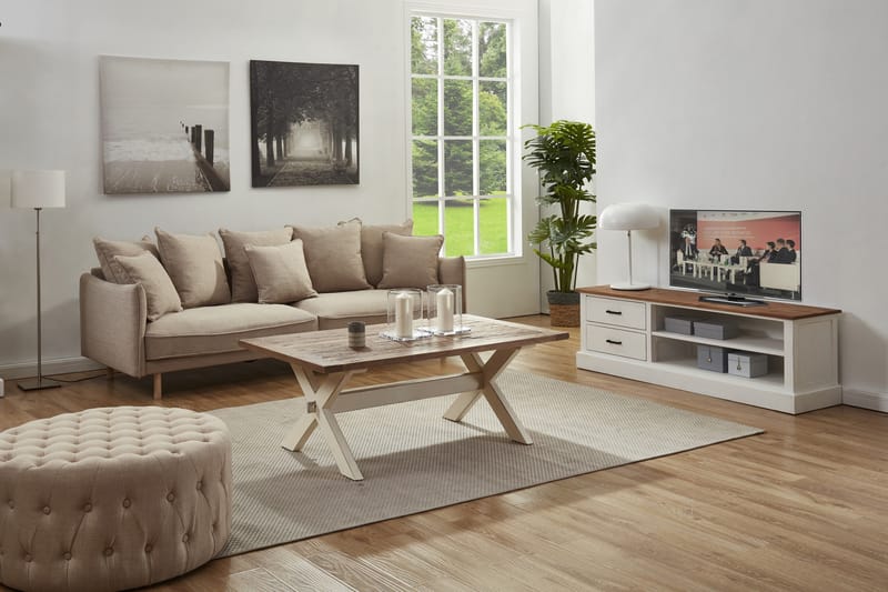 Lyon TV-benk 160 cm Vintage - Tre/Hvit - Møbler - Medie- & TV-møbler - TV-benk & mediabenk