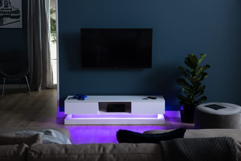 Mattila TV-Benk 150 cm med LED-Belysning - Hvit - Møbler - Medie- & TV-møbler - TV-benk & mediabenk