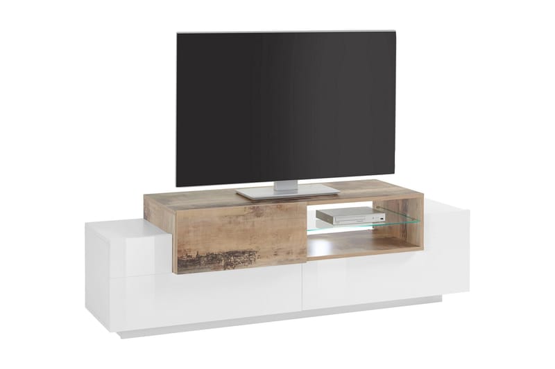 Newcoro Tv-benk 160 cm - Hvit/Natur/Lønnfarge - Møbler - Medie- & TV-møbler - TV-benk & mediabenk