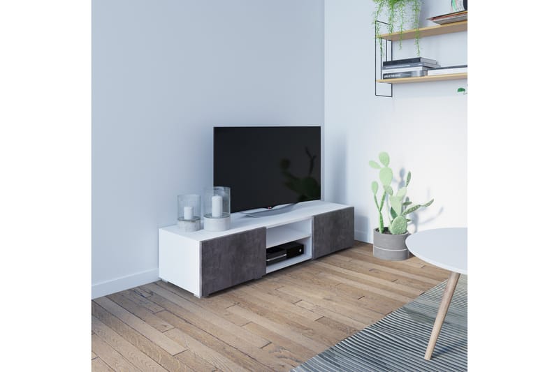 Oxidam TV-benk 140 cm - Hvit/Grå - Møbler - Medie- & TV-møbler - TV-benk & mediabenk