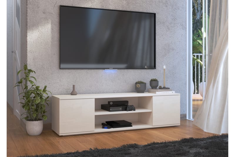 Petralia Tv-benk 155 cm med 2 Dører - Hvit/Betonggrå/Sølv - Møbler - Medie- & TV-møbler - TV-benk & mediabenk