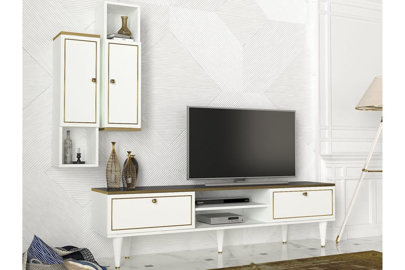 Pinneo TV-Møbelsett 180 cm - Hvit|Gull|Svart - Møbler - Mediamøbel & tv møbel - TV-benk & mediabenk
