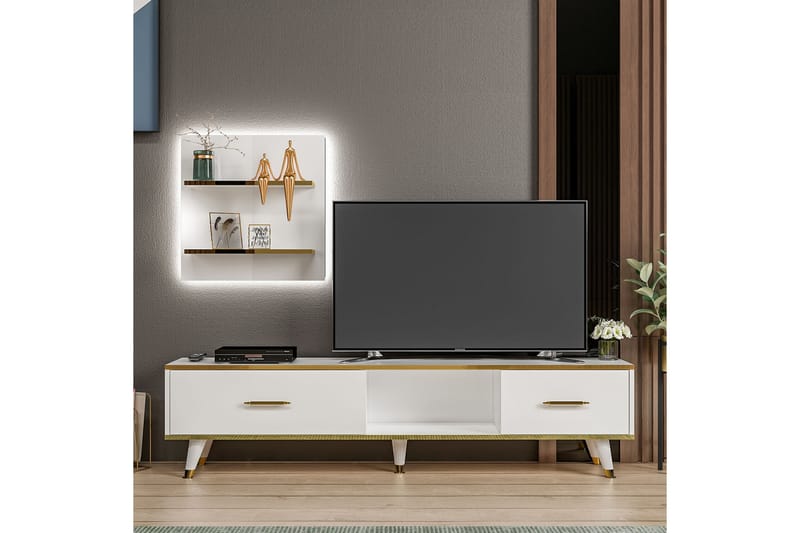 Rebelo Tv-benk 180 cm - Hvit/Natur - Møbler - Mediamøbel & tv møbel - TV-møbelsett