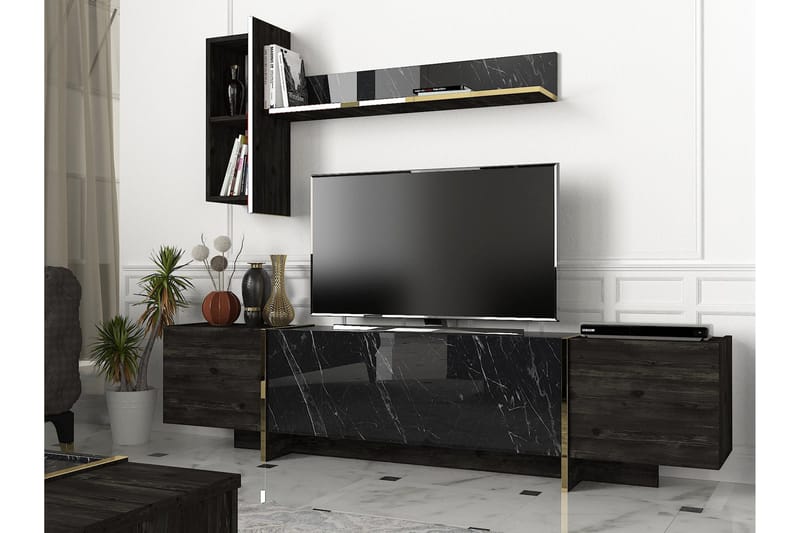 Riello TV-Møbelsett 180 cm - Svart|Gull - Møbler - Medie- & TV-møbler - TV-benk & mediabenk