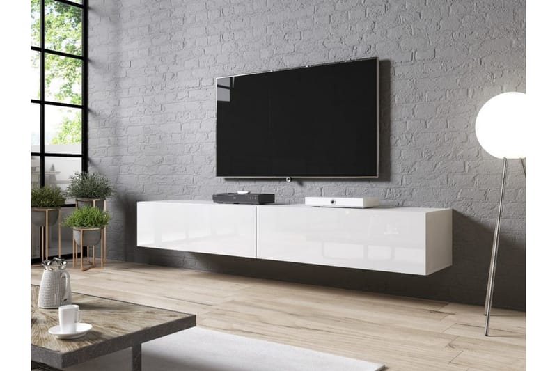 Slidell Tv-benk 200x40x30 cm - Hvit Høyglans - Møbler - Mediamøbel & tv møbel - TV-benk & mediabenk