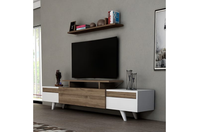 Trecie TV-Møbelsett 180 cm - Hvit|Valnøtt - Møbler - Mediamøbel & tv møbel - TV-benk & mediabenk