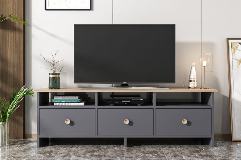 Tv bänk 150 cm Antracit/Ek - Antrasitt/Natur - Møbler - Mediamøbel & tv møbel - TV-benk & mediabenk