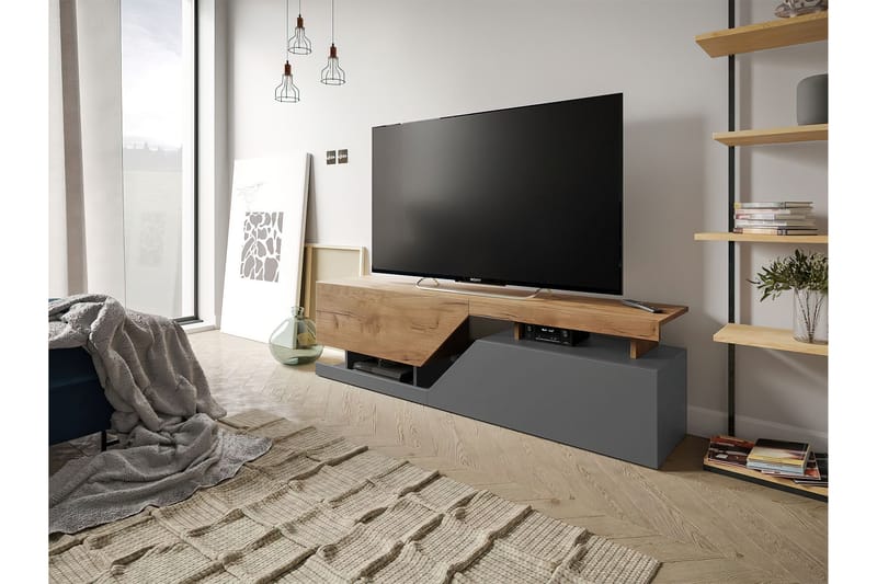Tv-benk 160 cm - Natur|Antrasitt - Møbler - Mediamøbel & tv møbel - TV-benk & mediabenk
