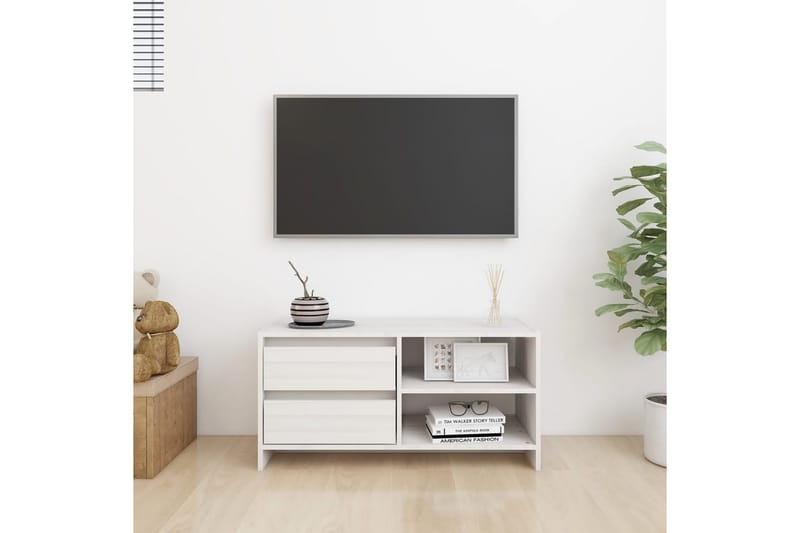 TV-benk 80x31x39 cm heltre furu hvit - Hvit - Møbler - Medie- & TV-møbler - TV-benk & mediabenk