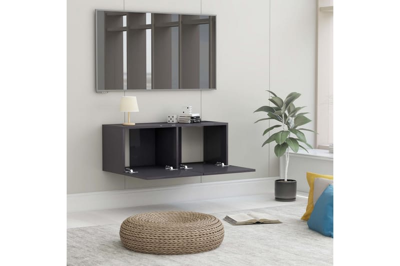 TV-benk høyglans grå 80x30x30 cm sponplate - Møbler - Medie- & TV-møbler - TV-benk & mediabenk