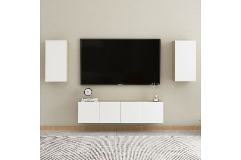 TV-benk hvit og sonoma eik 30,5x30x60 cm sponplate - Beige - Møbler - Medie- & TV-møbler - TV-benk & mediabenk