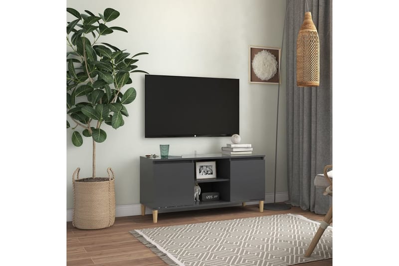 TV-benk med ben i heltre grå 103,5x35x50 cm - Grå - Møbler - Mediamøbel & tv møbel - TV-benk & mediabenk