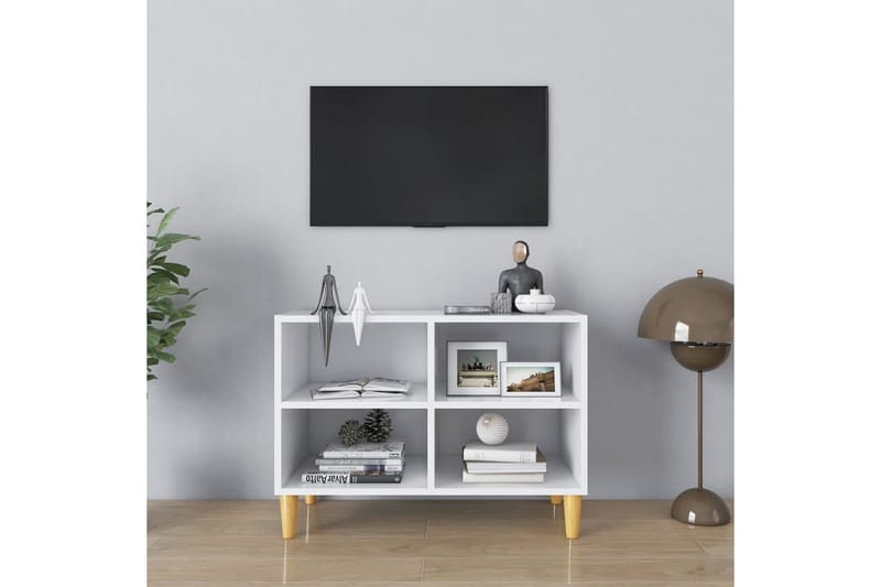 TV-benk med ben i heltre hvit 69,5x30x50 cm - Hvit - Møbler - Medie- & TV-møbler - TV-benk & mediabenk