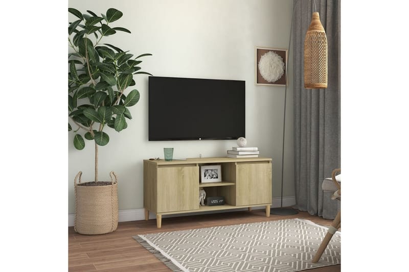 TV-benk med ben i heltre sonoma eik 103,5x35x50 cm - Brun - Møbler - Mediamøbel & tv møbel - TV-benk & mediabenk