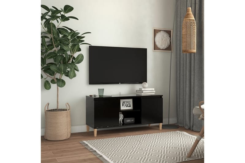 TV-benk med ben i heltre svart 103,5x35x50 cm - Svart - Møbler - Medie- & TV-møbler - TV-benk & mediabenk