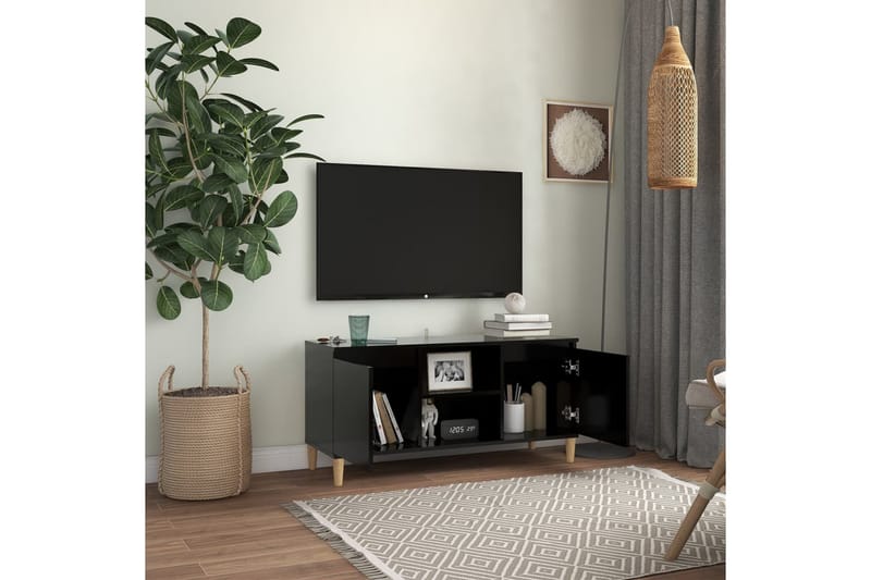 TV-benk med ben i heltre svart 103,5x35x50 cm - Svart - Møbler - Medie- & TV-møbler - TV-benk & mediabenk