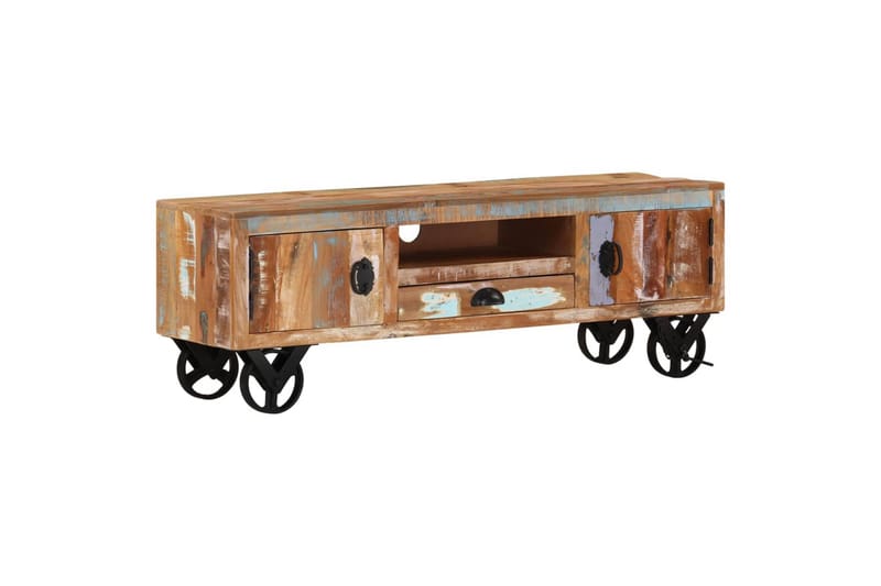 TV-benk med hjul 110x30x37 cm gjenvunnet heltre - Brun - Oppbevaring - Oppbevaringsmøbler - Sideboard & skjenker