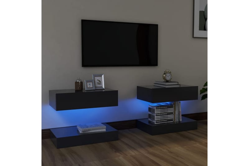 TV-benk med LED-lys 2 stk grå 60x35 cm - Grå - Møbler - Medie- & TV-møbler - TV-benk & mediabenk