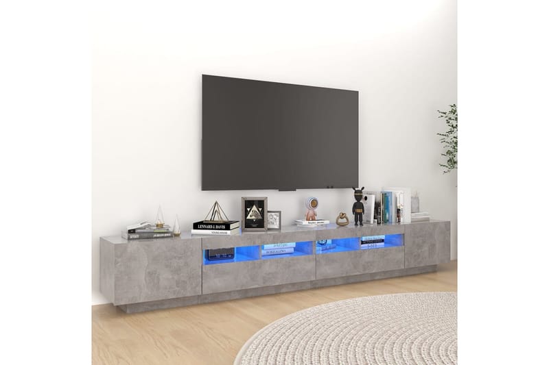 TV-benk med LED-lys betonggrå 260x35x40 cm - Grå - Møbler - Mediamøbel & tv møbel - TV-benk & mediabenk