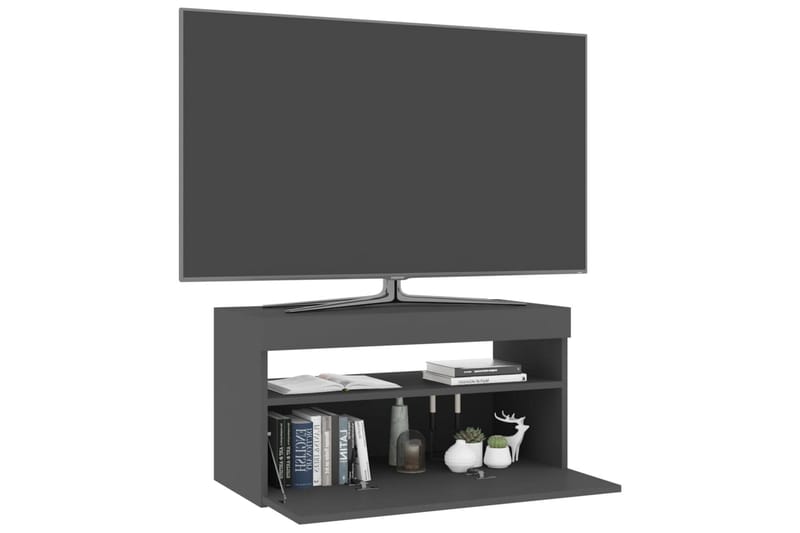 TV-benk med LED-lys grå 75x35x40 cm - Grå - Møbler - Medie- & TV-møbler - TV-benk & mediabenk