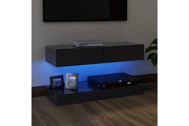 TV-benk med LED-lys grå 90x35 cm - Grå - Møbler - Mediamøbel & tv møbel - TV-benk & mediabenk