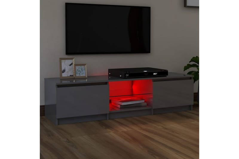 TV-benk med LED-lys høyglans grå 140x40x35,5 cm - Grå - Møbler - Medie- & TV-møbler - TV-benk & mediabenk