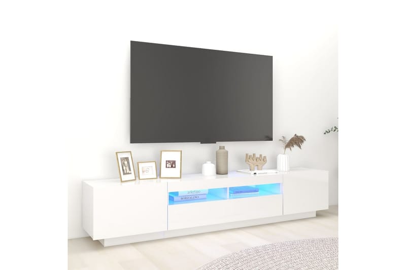 TV-benk med LED-lys høyglans hvit 200x35x40 cm - Hvit - Møbler - Medie- & TV-møbler - TV-benk & mediabenk