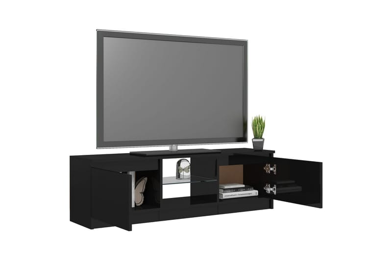 TV-benk med LED-lys høyglans svart 120x30x35,5 cm - Svart - Møbler - Mediamøbel & tv møbel - TV-benk & mediabenk