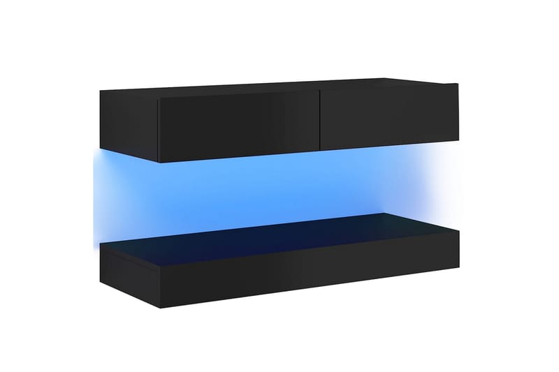 TV-benk med LED-lys høyglans svart 90x35 cm - Svart - Møbler - Mediamøbel & tv møbel - TV-benk & mediabenk