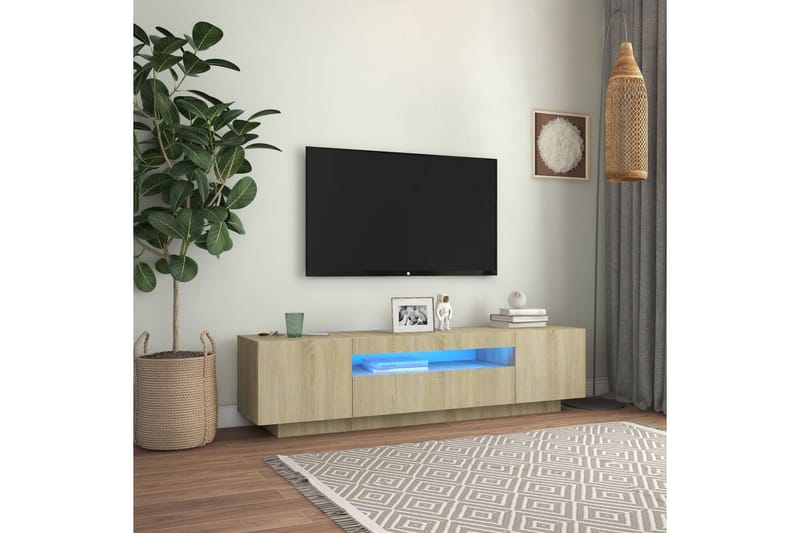 TV-benk med LED-lys sonoma eik 160x35x40 cm - Brun - Møbler - Mediamøbel & tv møbel - TV-benk & mediabenk