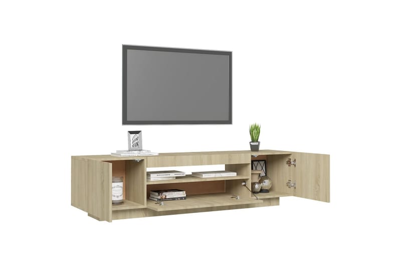 TV-benk med LED-lys sonoma eik 160x35x40 cm - Brun - Møbler - Medie- & TV-møbler - TV-benk & mediabenk