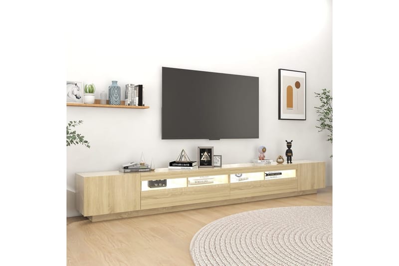 TV-benk med LED-lys sonoma eik 300x35x40 cm - Brun - Møbler - Mediamøbel & tv møbel - TV-møbelsett
