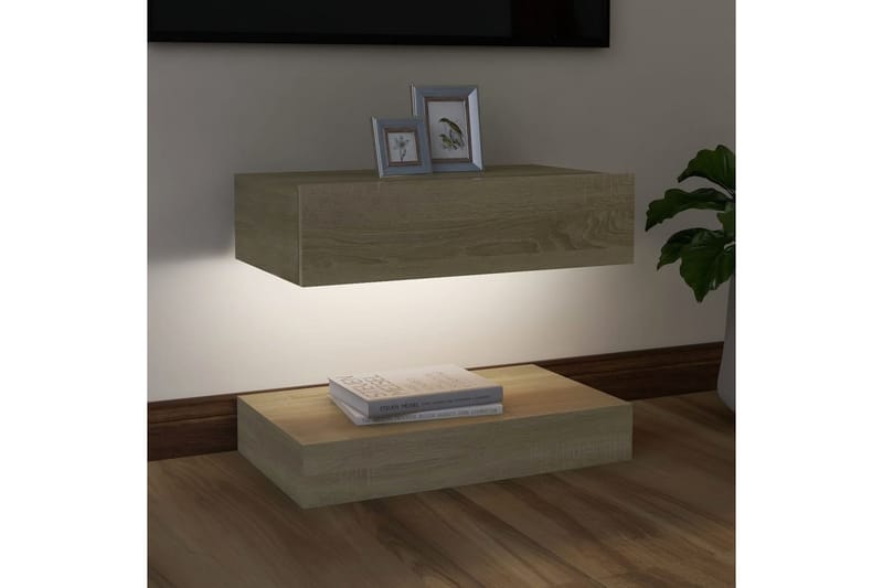TV-benk med LED-lys sonoma eik 60x35 cm - Brun - Møbler - Mediamøbel & tv møbel - TV-benk & mediabenk