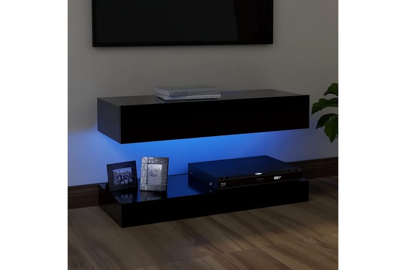 TV-benk med LED-lys svart 90x35 cm - Svart - Oppbevaring - Hyller - Vegghylle