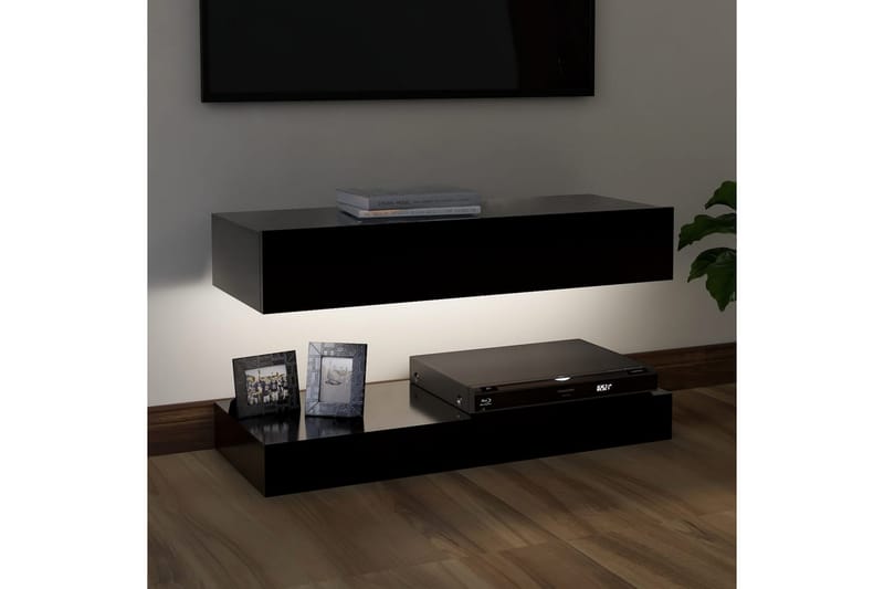 TV-benk med LED-lys svart 90x35 cm - Svart - Møbler - Medie- & TV-møbler - TV-benk & mediabenk