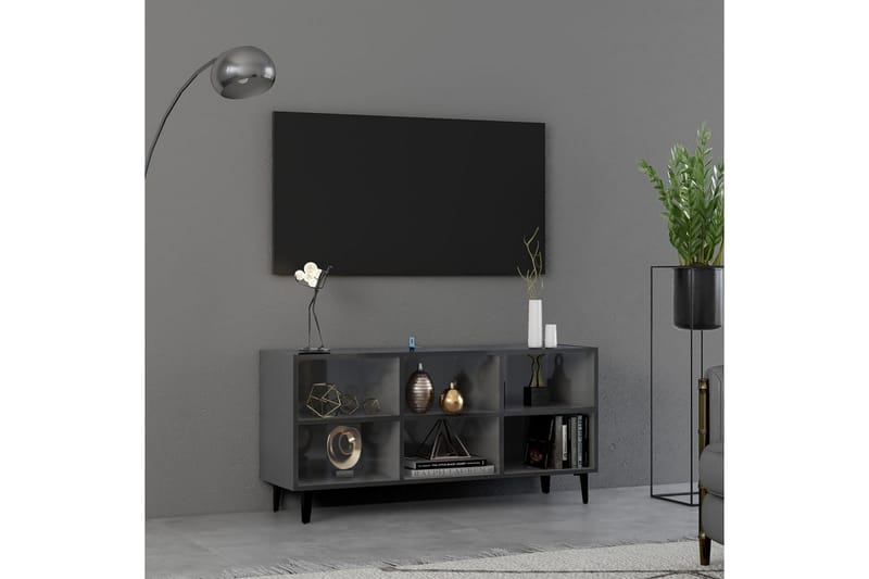 TV-benk med metallben høyglans grå 103,5x30x50 cm - Grå - Møbler - Medie- & TV-møbler - TV-benk & mediabenk