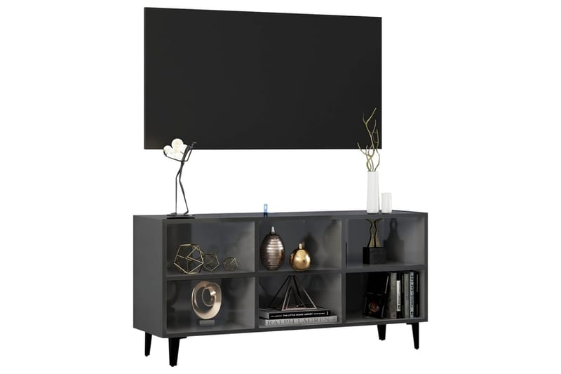 TV-benk med metallben høyglans grå 103,5x30x50 cm - Grå - Møbler - Medie- & TV-møbler - TV-benk & mediabenk