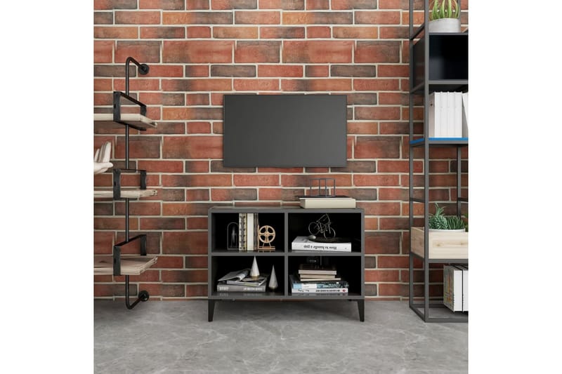 TV-benk med metallben høyglans grå 69,5x30x50 cm - Grå - Møbler - Mediamøbel & tv møbel - TV-benk & mediabenk