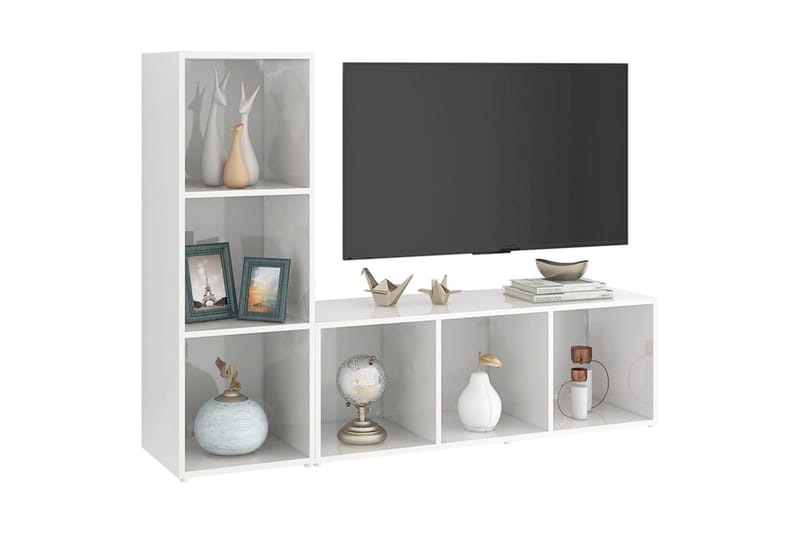 TV-benker 2 stk høyglans hvit 107x35x37 cm sponplate - Hvit - Møbler - Medie- & TV-møbler - TV-benk & mediabenk